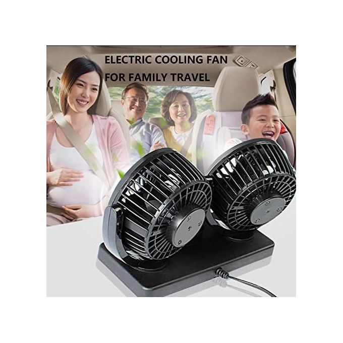 12V Electric Car Fan 360 Degree Rotatable 2 Speed Dual Head Auto Cooling