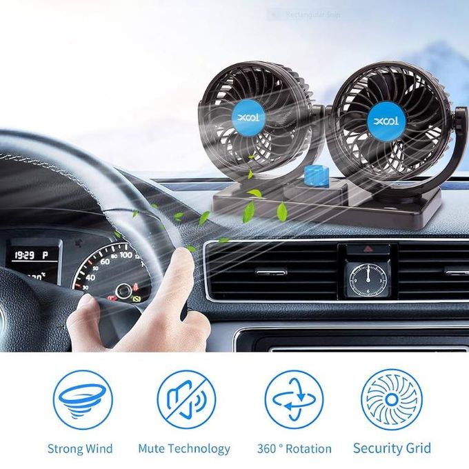 12V Electric Car Fan 360 Degree Rotatable 2 Speed Dual Head Auto Cooling — view 3