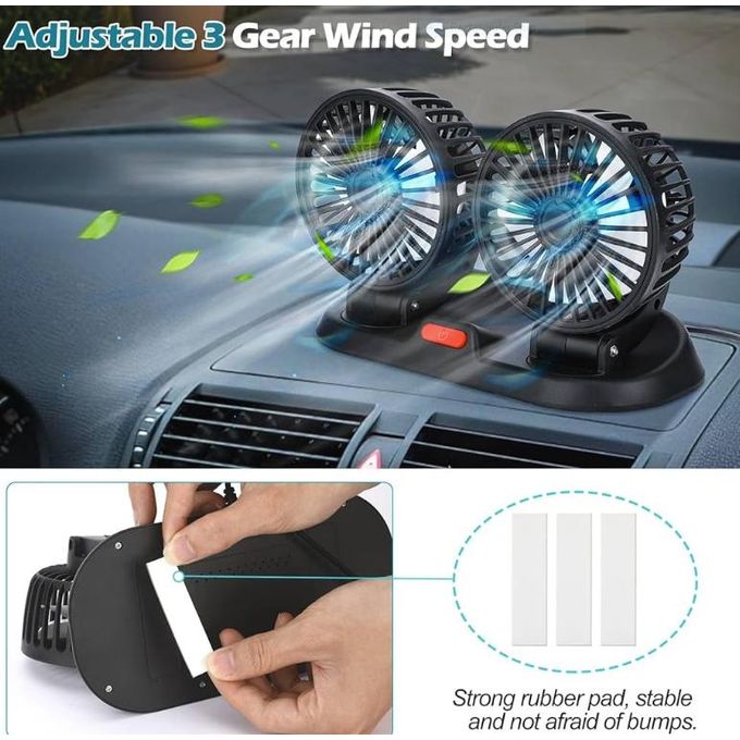 12V Electric Car Fan 360 Degree Rotatable 2 Speed Dual Head Auto Cooling — view 5