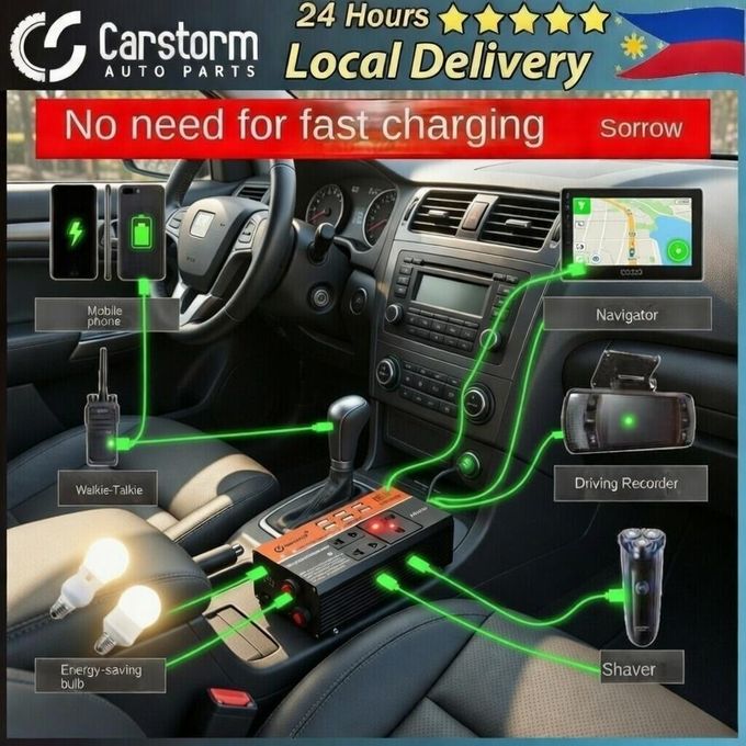 1500W Car Power 12V 24V To 220V Laptop Mobile Phone USB Charging Socket Auto Charger Converter Adapter — view 3