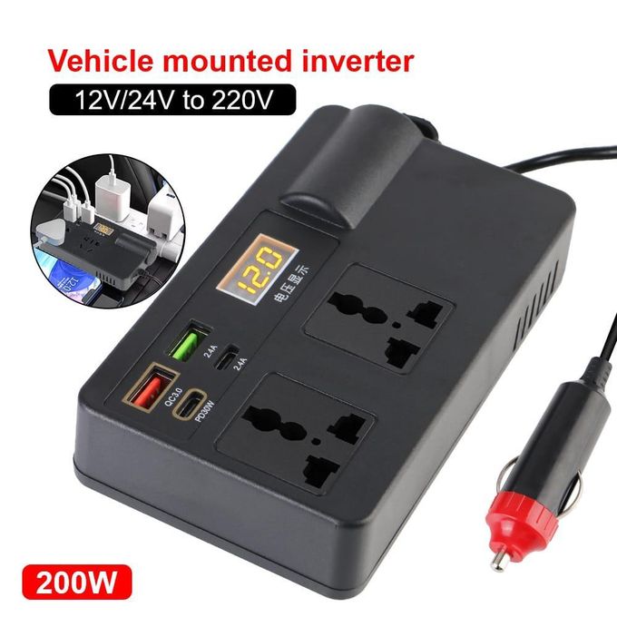 Car Inverter Adapter Converter DC 12V 24V to AC 220V 7 Ports PD Type-C USB Chargers AC Socket Laptop Mobile Phone USB fast Charging Socket Auto Charger