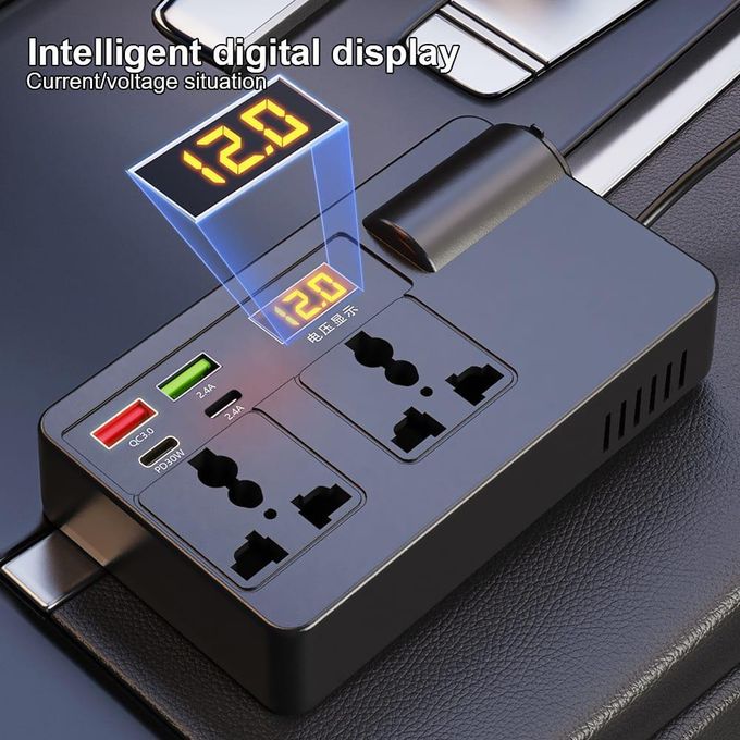 Car Inverter Adapter Converter DC 12V 24V to AC 220V 7 Ports PD Type-C USB Chargers AC Socket Laptop Mobile Phone USB fast Charging Socket Auto Charger — view 5