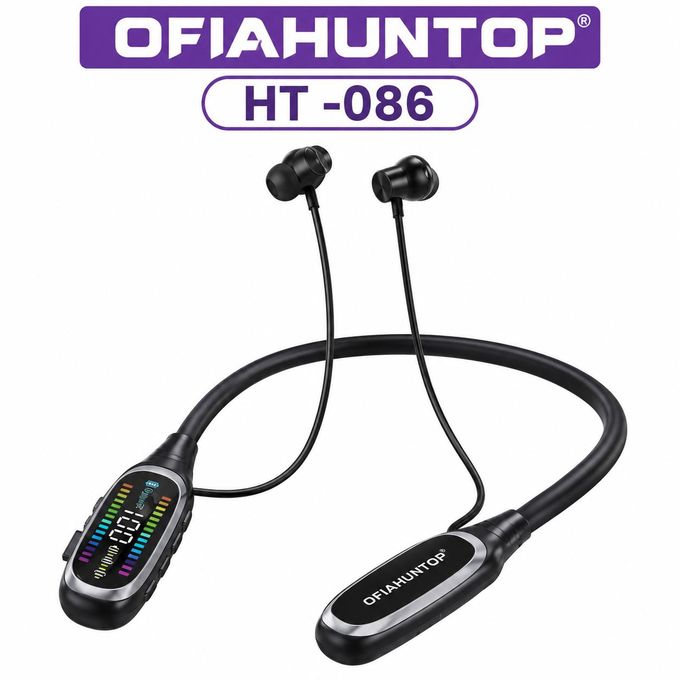 Huntop Wireless Neckbands Full BASS Gamer Mode,Over 24 hours playtime and 200 hours standby and Digital display — view 3